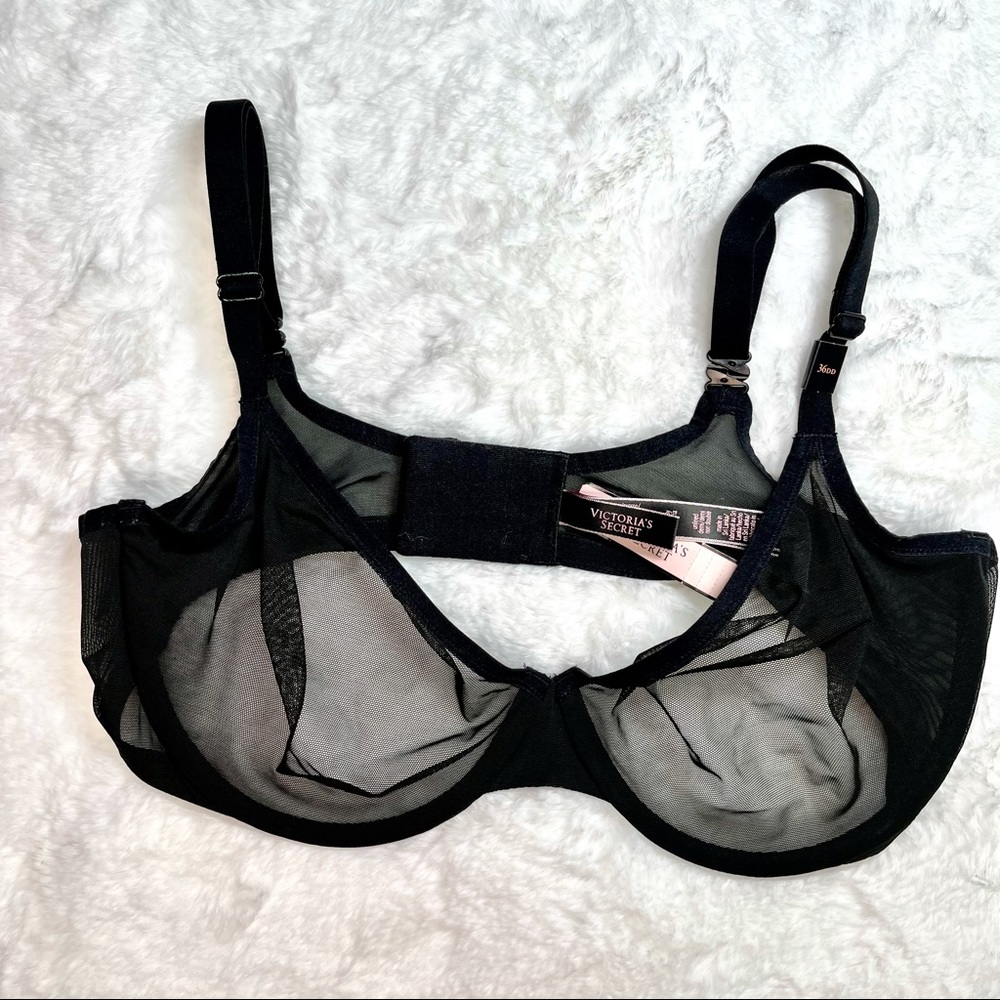 Victoria Secret Unlined Underwire Mesh Bra 36DD in Black New With Tags